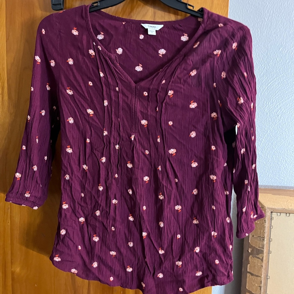 Sonoma Burgundy Floral Blouse